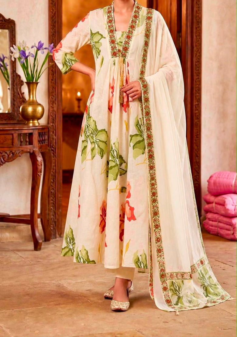 Ivory Bloom Cotton Anarkali Set Main image