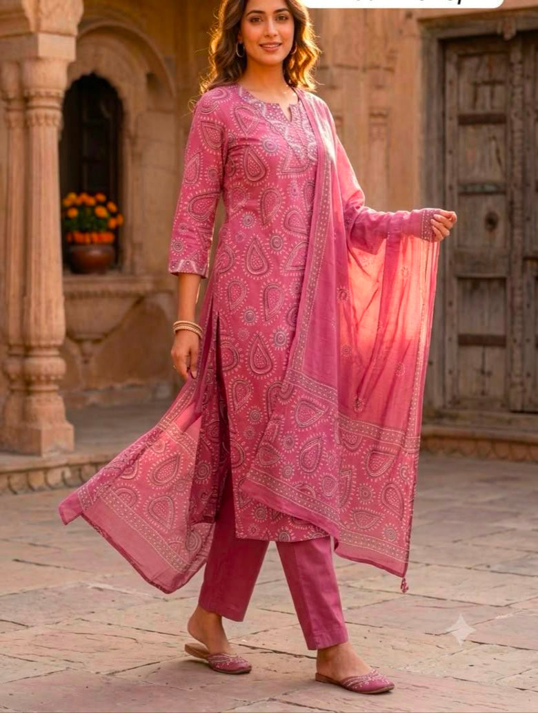 Rose Paisley Premium Cotton Suit Set