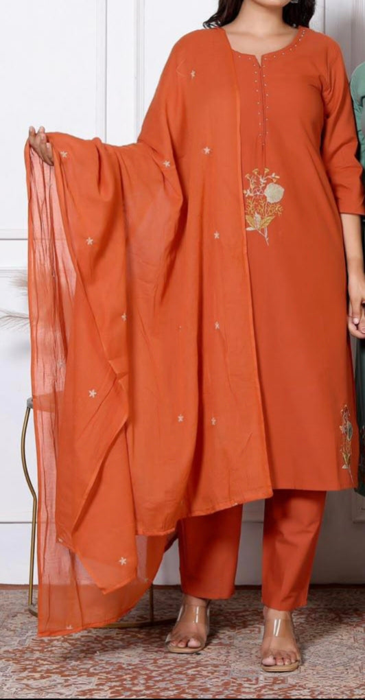 Terracotta Bloom Cotton Suit Set Main image