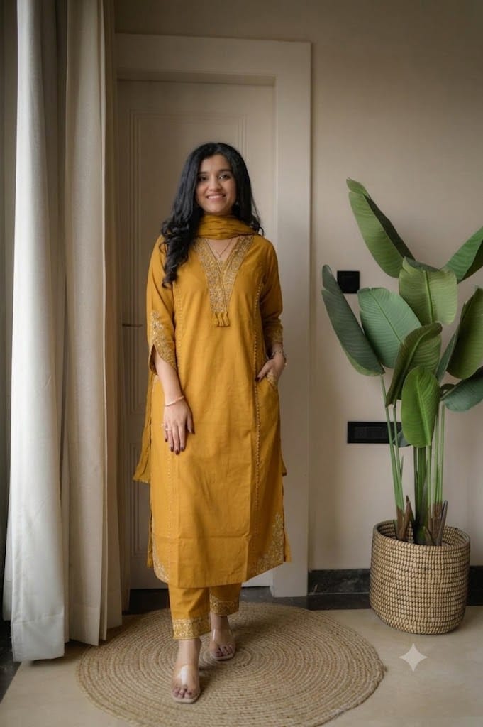 Mustard Zari Suit Set Main image